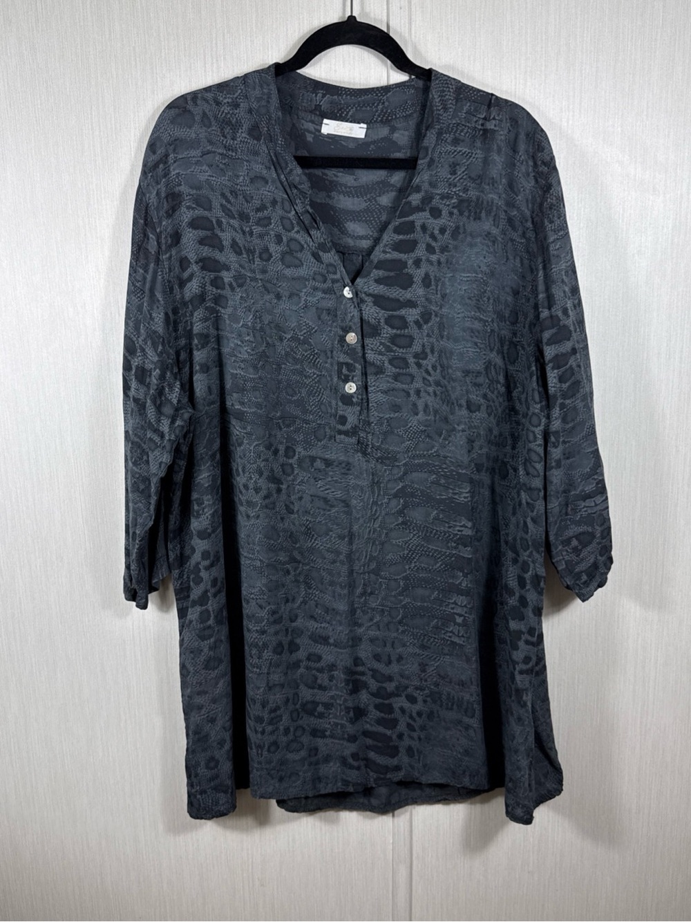 Sarta Lightweight Charcoal Snake Animal-Print V-Neck Dress Cotton Blend